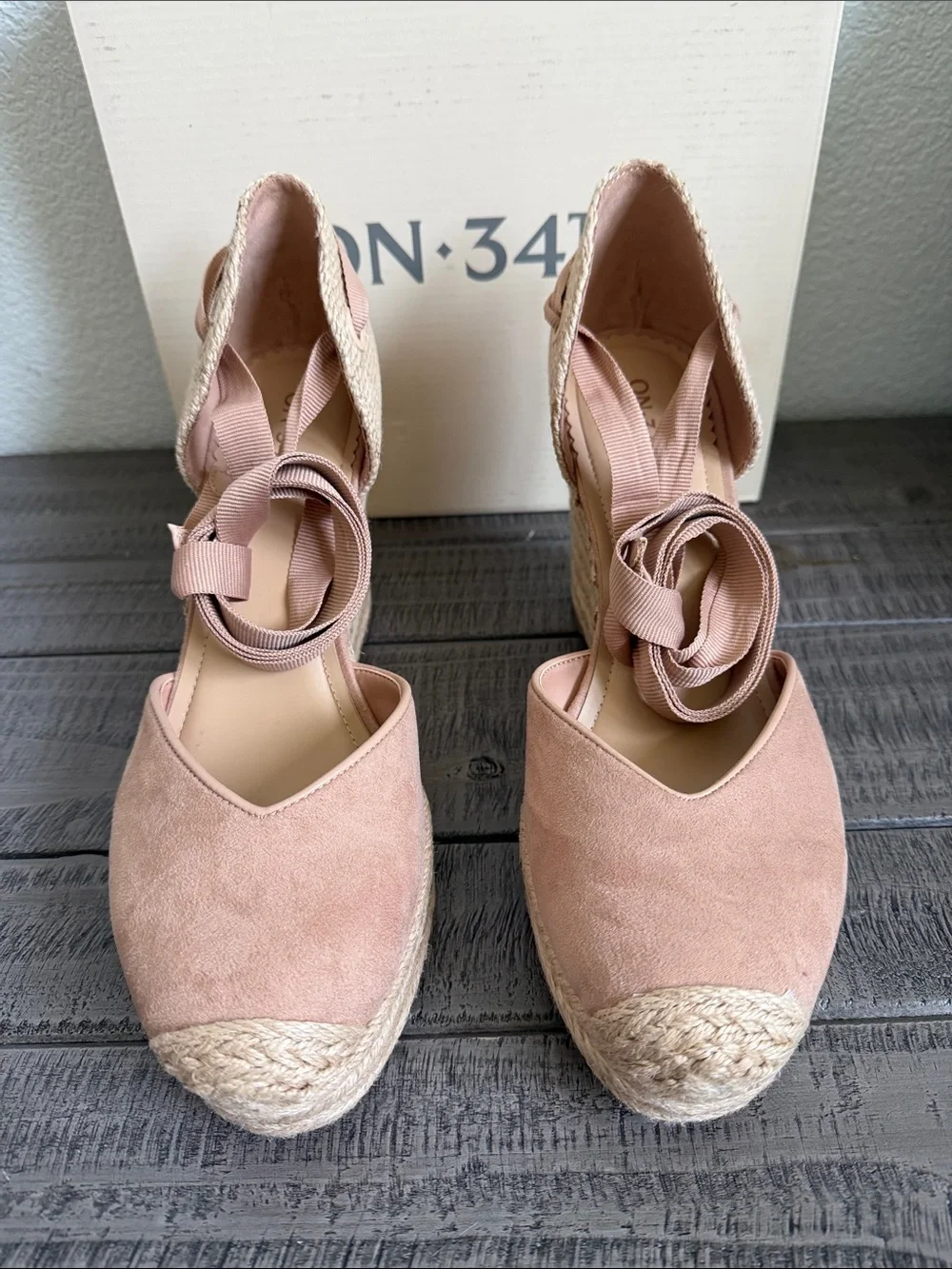 ON 34TH Women's Buff Nude Melindaa Espadrille Wedge Sandals NIB